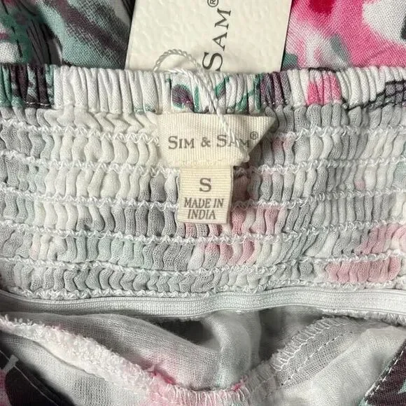 Sim & Sam Womens Pink/Gray/Green Tropical Smocked Lined V-Neck Maxi Dres… - Picture 2 of 14